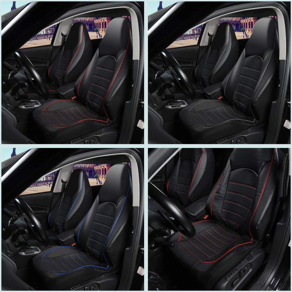 Collage of Leather-Style Car Seat Covers fitted in a vehicle interior from multiple angles