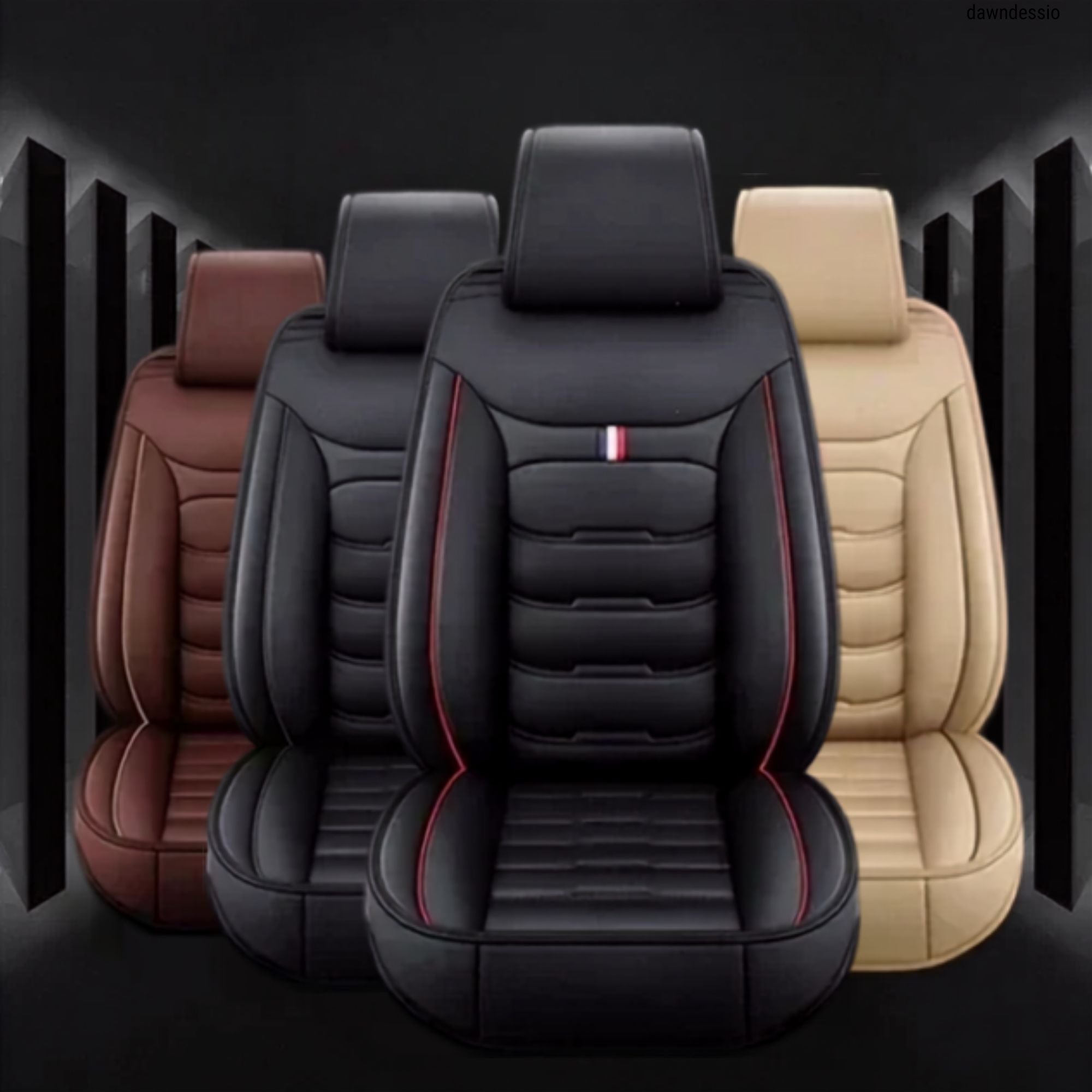 PU Leather Front Pair Car Seat Covers shown in black, brown and beige colour options