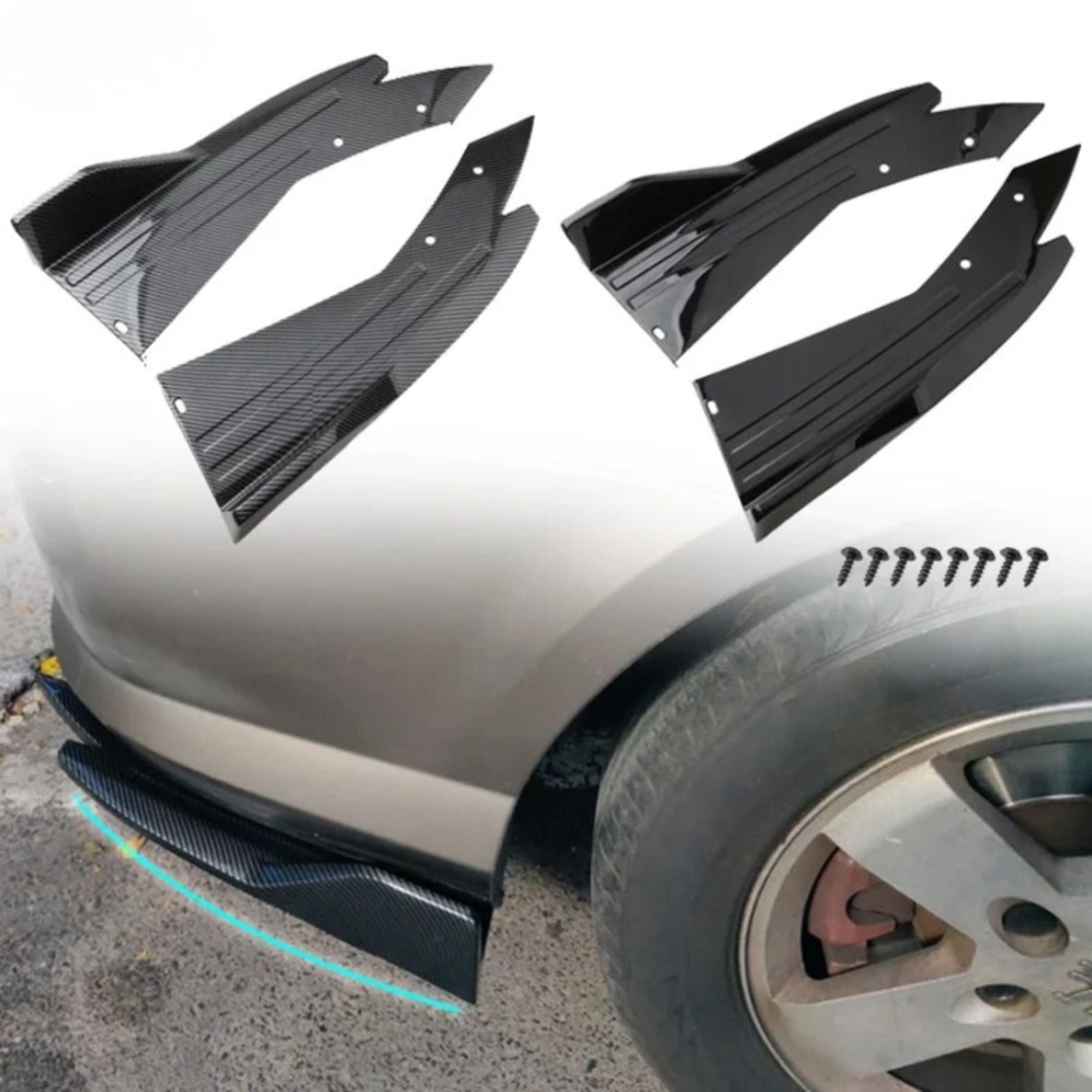 Before and after comparison of a car bumper fitted with a rear bumper corner guard, highlighting composite waterproof material and easy installation