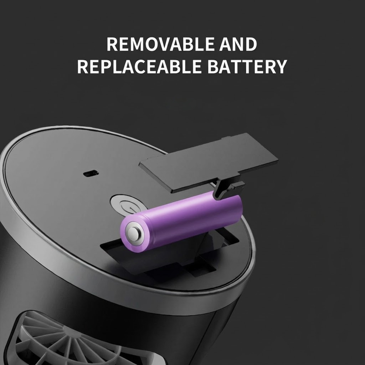Top of a Rechargeable Suction Mosquito Trap showing the removable rechargeable battery in its compartment