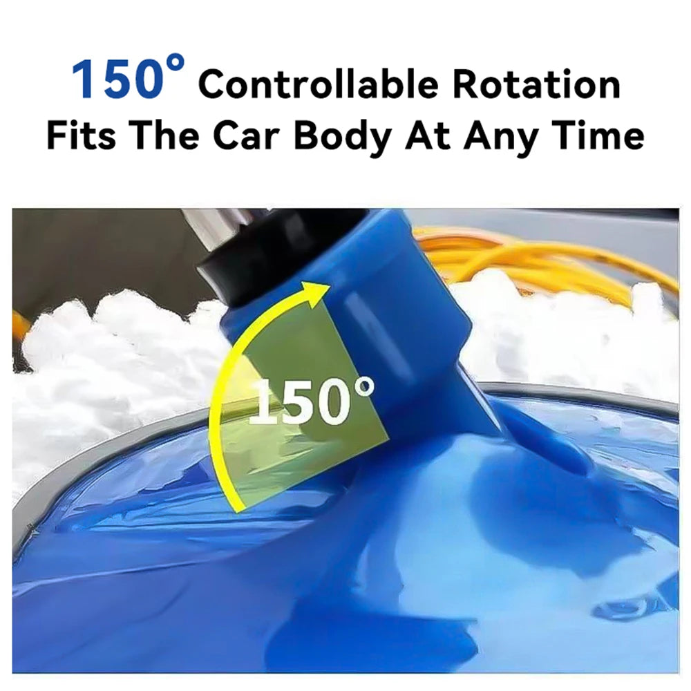 Diagram illustrating the rotating car wash brush's 150 degree adjustable swivel joint