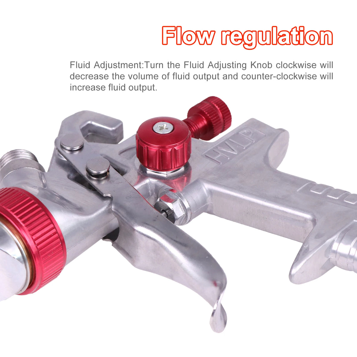 Close-up of the HVLP Airbrush Spray Gun's fluid adjustment knob used to regulate paint flow output