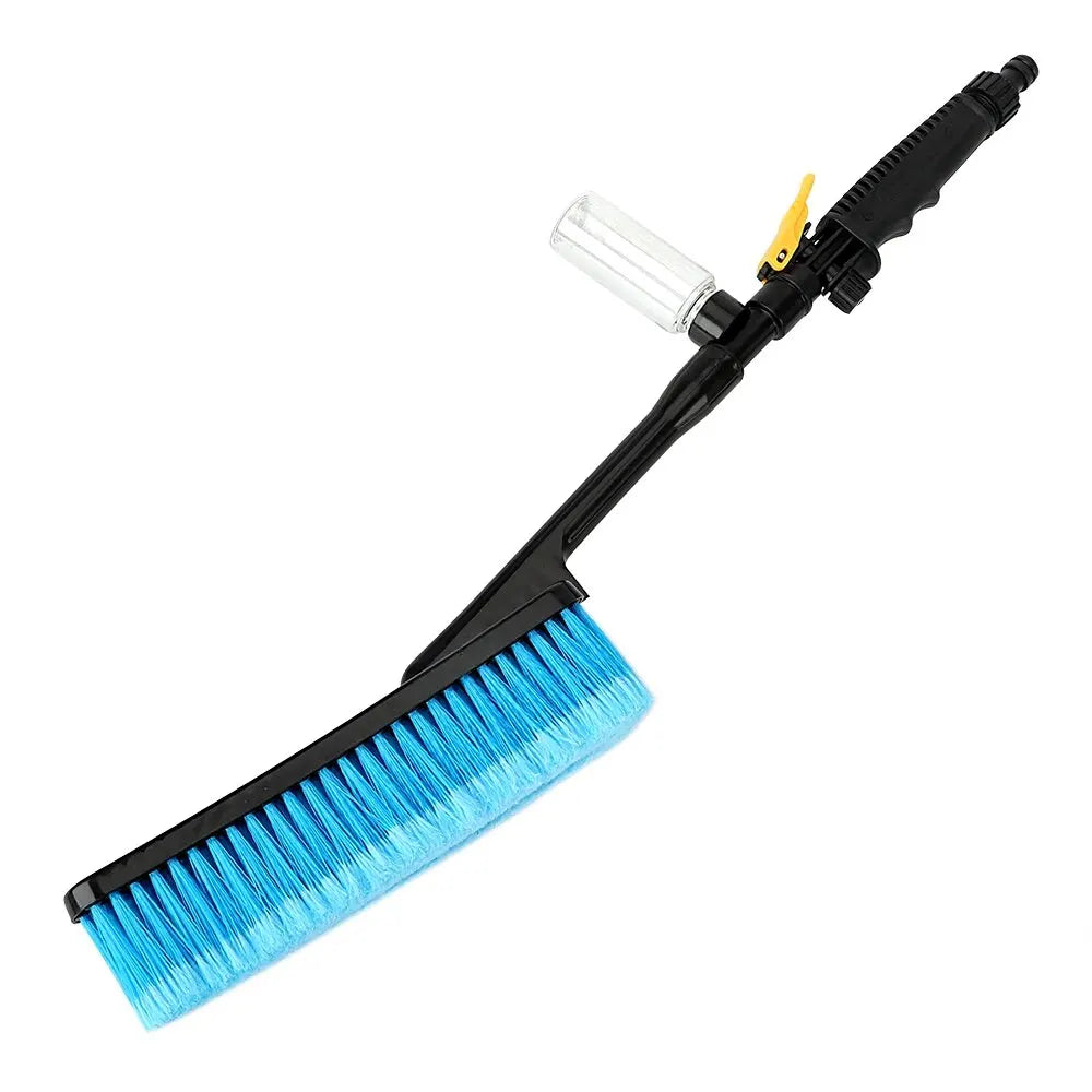 Car Foam Wash Brush with telescopic handle and foam soap dispenser bottle on a white background