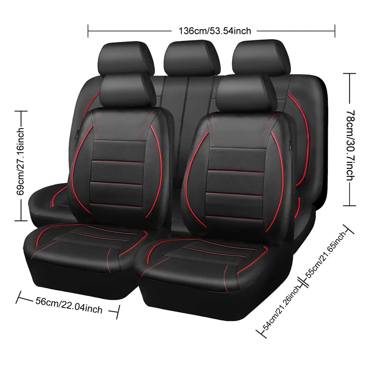 Leather Car Seat Covers dimensions diagram showing 136cm width and 78cm height