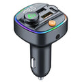 Bluetooth Car FM Transmitter Fast Charging version, shown plugged into a car port with charging cable, labelled variant tag.