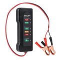 12V LED Battery and Alternator Tester with red and black crocodile clip leads on a white background