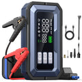 Diagnostic Jump Starter & Compressor with digital pressure display, red and black jump leads, inflation hose, nozzle adaptors and USB-C cable