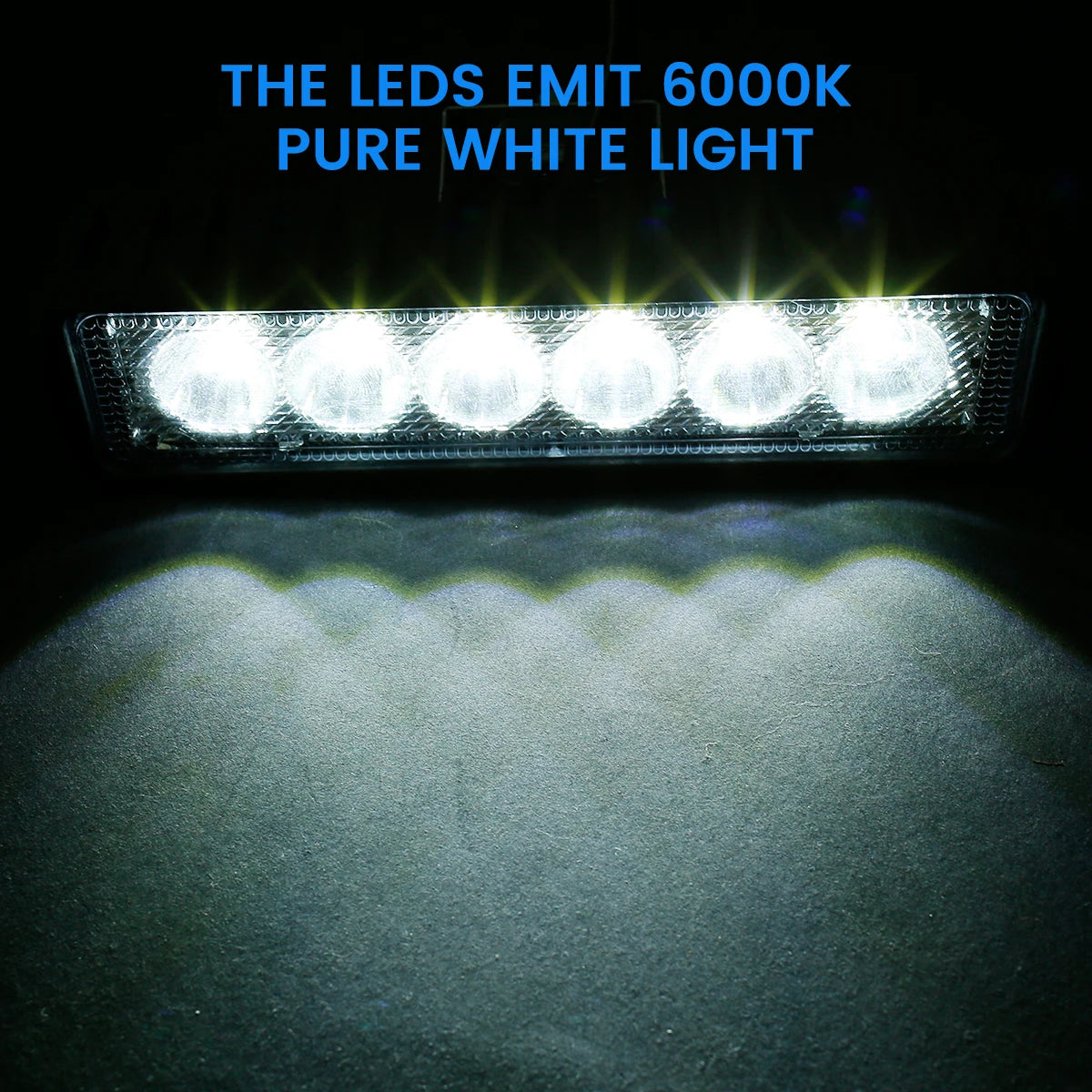Compact LED Work Light illuminated at night emitting 6000K pure white light from six LEDs