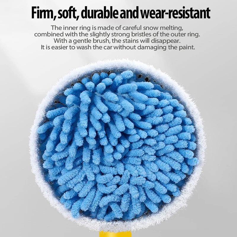 Close-up of the firm, soft and durable wear-resistant chenille bristles on the rotating wash mop brush head