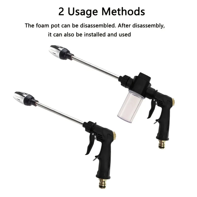 Long-Reach Foam Wash Lance shown with and without the detachable foam pot for two ways of use