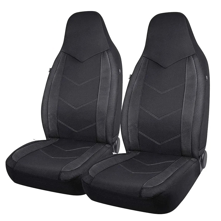 Black Sport Mesh Front Pair Car Seat Covers on a white background