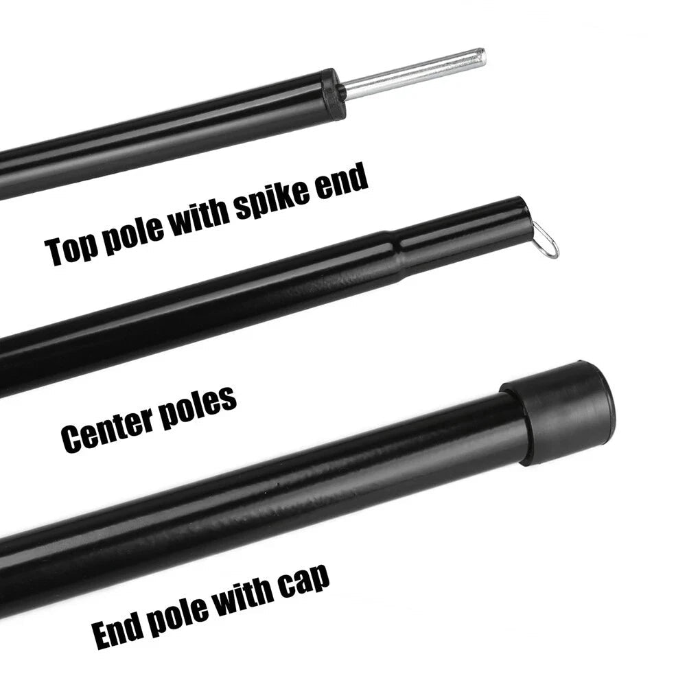 Close-up of the Expedition Side Sunshade's telescoping pole segments showing the spike end, centre poles and end cap