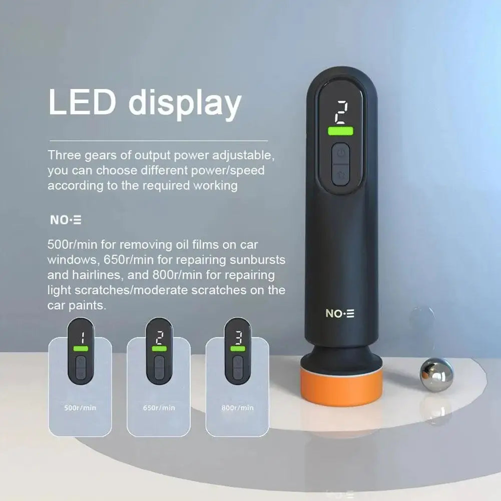 Scratch Repair Polishing Tool LED display showing adjustable power settings for light, moderate and heavy scratch repair