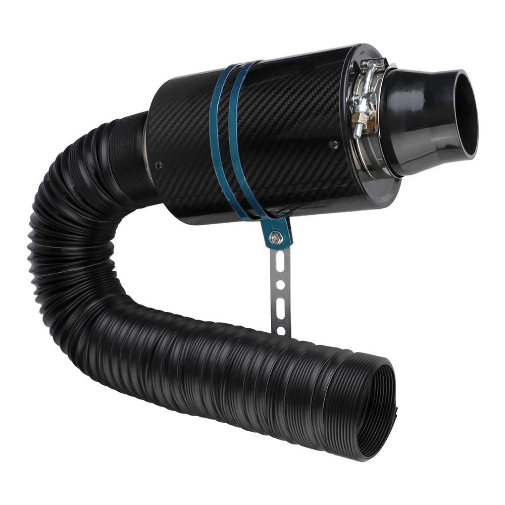 Carbon Fibre Cold Air Intake filter with flexible ducting hose and mounting bracket