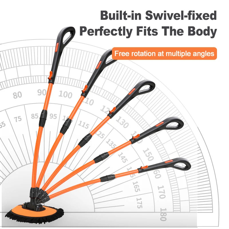 Built-in swivel joint diagram showing how the Chenille Car Wash Mop head pivots to fit the car body