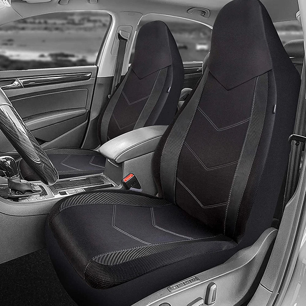 Sport Mesh Car Seat Covers fitted in a vehicle interior shown in black and white tone