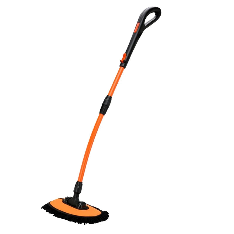 Chenille Car Wash Mop fully assembled with telescopic handle and soft chenille head on a white background