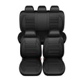 Universal Leather Seat Covers in black covering a full 5-seat set, front view on white background
