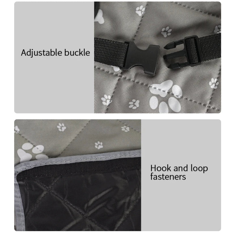 Waterproof Dog Cargo Liner close-ups of adjustable buckle strap and hook and loop fasteners