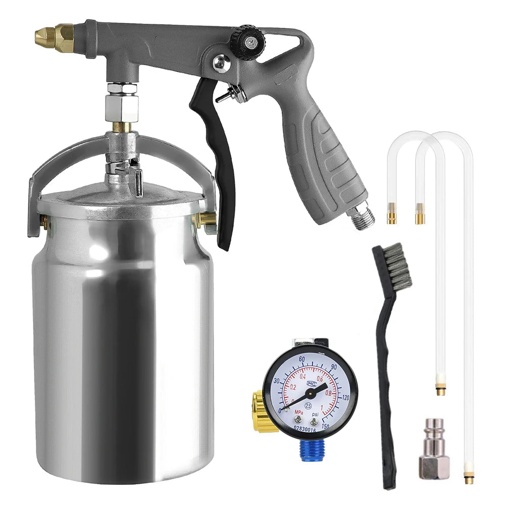 Chassis Armor Spray Gun with 1 litre suction feed canister, pressure gauge, cleaning brush and hose accessories