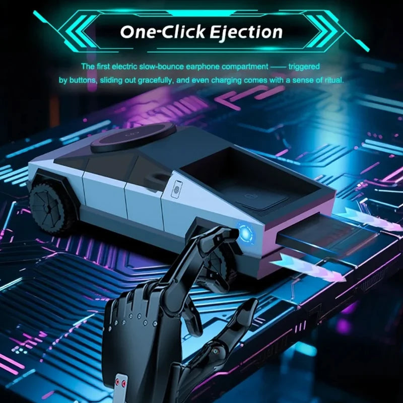 Magnetic Wireless Car Charger one-click ejection feature showing the electric earbuds compartment sliding open
