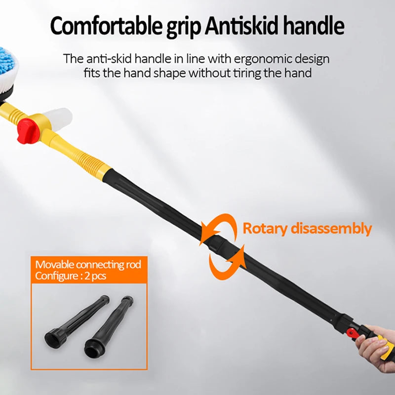 Diagram of the rotating foam wash mop's comfortable antiskid grip handle and rotary disassembly joint