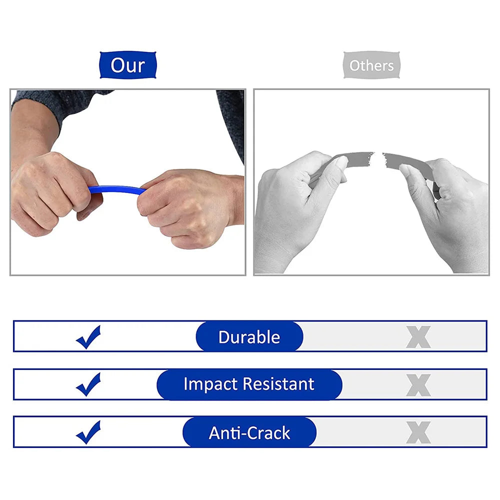 Durability comparison showing a flexible interior trim removal pry bar bending without cracking next to a snapped competitor tool.