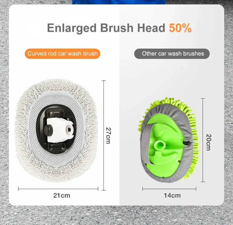 Heavy-Duty Telescopic Car Wash Mop enlarged chenille brush head measuring 21cm compared to a smaller 14cm ordinary car wash brush