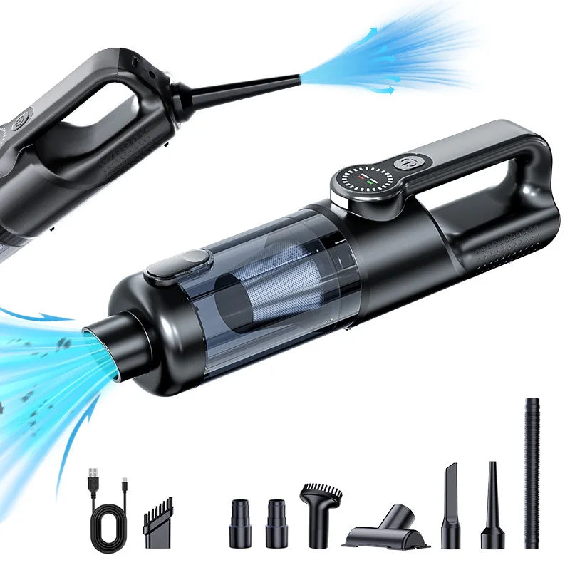 Cordless Handheld Vacuum with Full Set of Attachments and Airflow Diagram