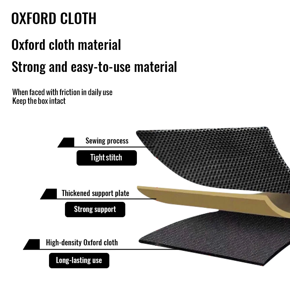 Close-up of durable Oxford cloth material construction used in the Foldable Car Boot Organiser, showing tight stitching and thickened support plate