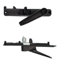3-Point Caravan Door Lock handle shown open above its rear mounting plate and internal lock mechanism, on white background.