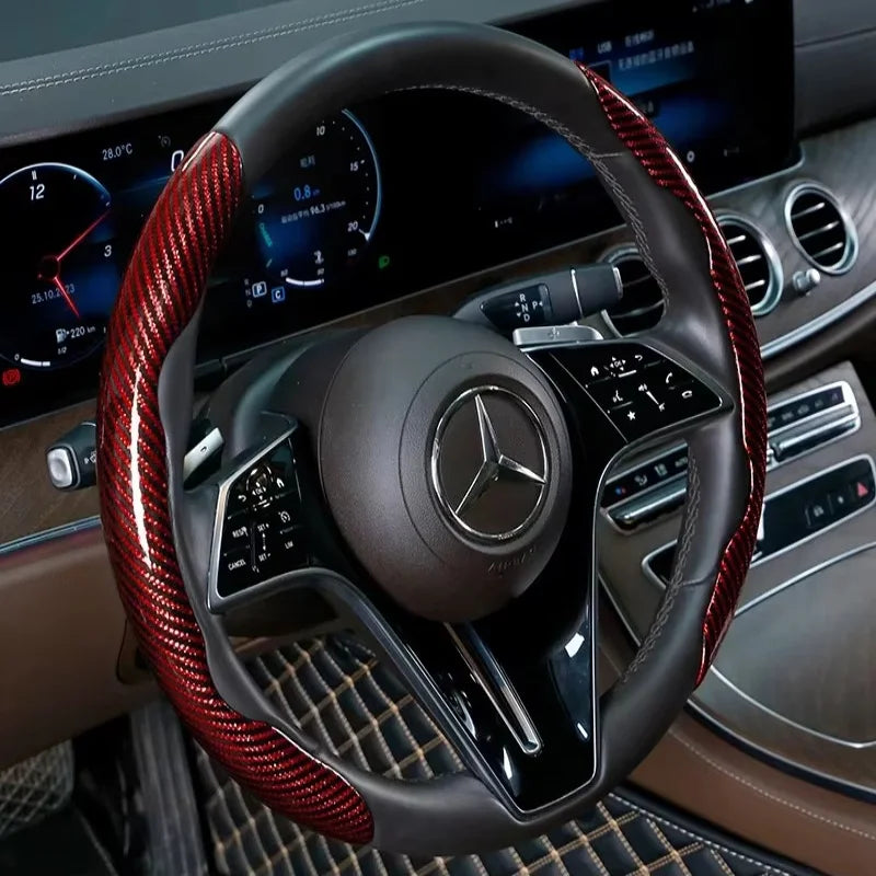 Red Carbon Fibre Wheel Cover fitted on Mercedes Benz steering wheel