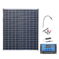 Portable 12V solar panel kit with battery clips, cigarette lighter plug and digital solar charge controller