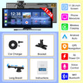 Widescreen 4K CarPlay Dash Cam package contents with car charger, bracket, long suction bracket and instructions, plus feature list