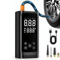 Rechargeable Digital Tyre Pump with digital display, air hose, USB charging cable and inflation needle and nozzle adaptors