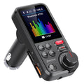 Equaliser Bluetooth FM Transmitter with 1.8-inch colour screen showing a music equaliser, control dial, bass button and USB charging port
