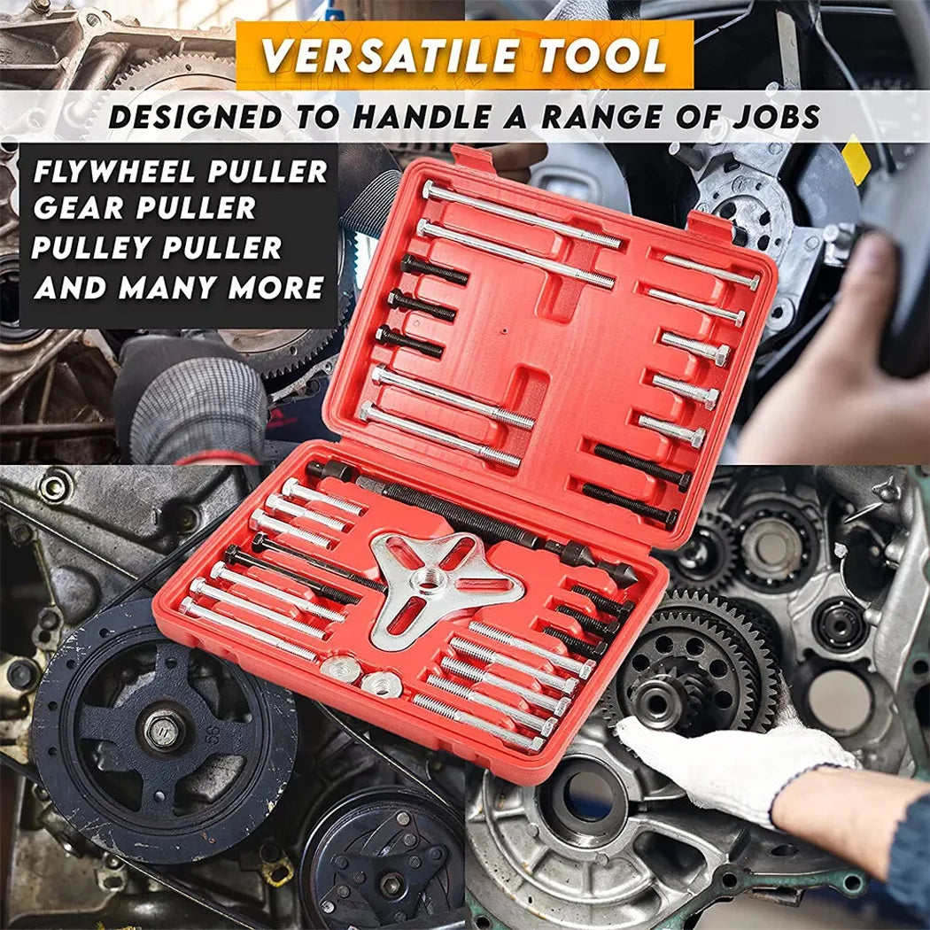 Harmonic Balancer Puller kit used as a versatile flywheel, gear and pulley puller on a car engine