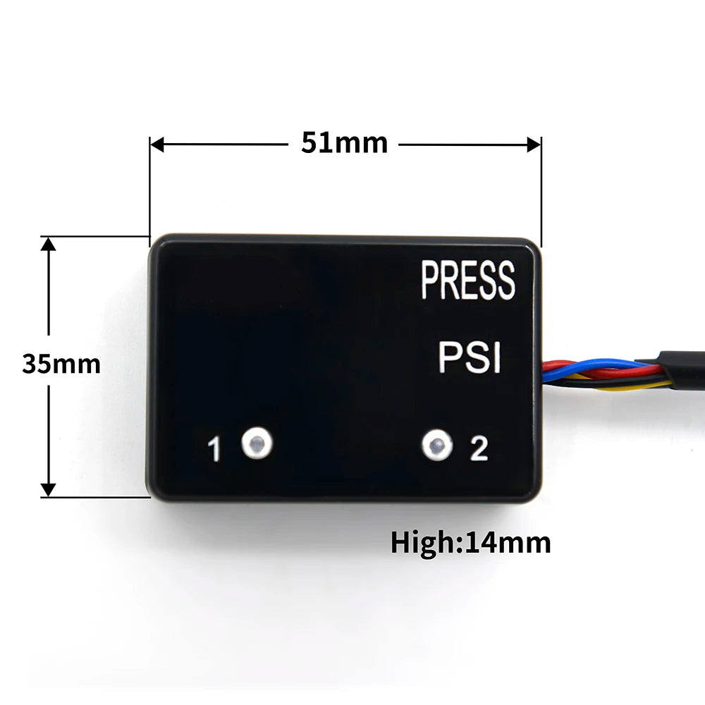 Dual Digital Pressure Gauge dimensions diagram showing 51 mm width, 35 mm height and 14 mm depth