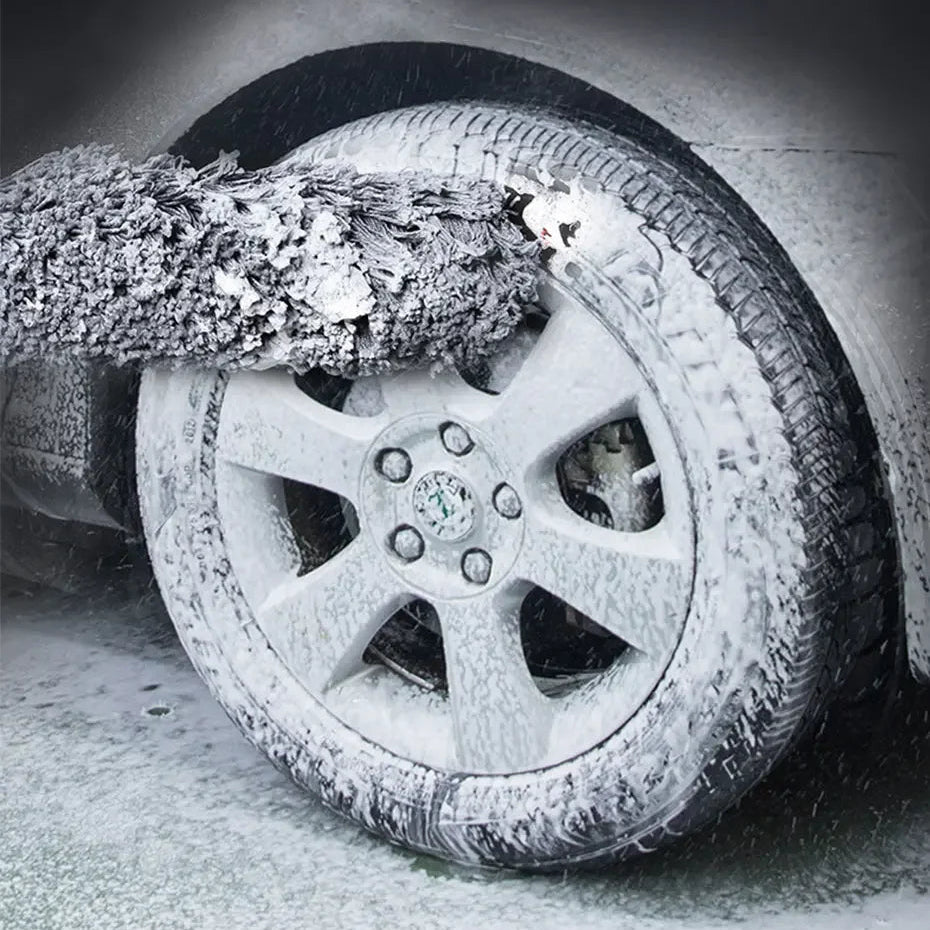 Twin Microfibre Detail Duster cleaning a foamy car wheel and tyre