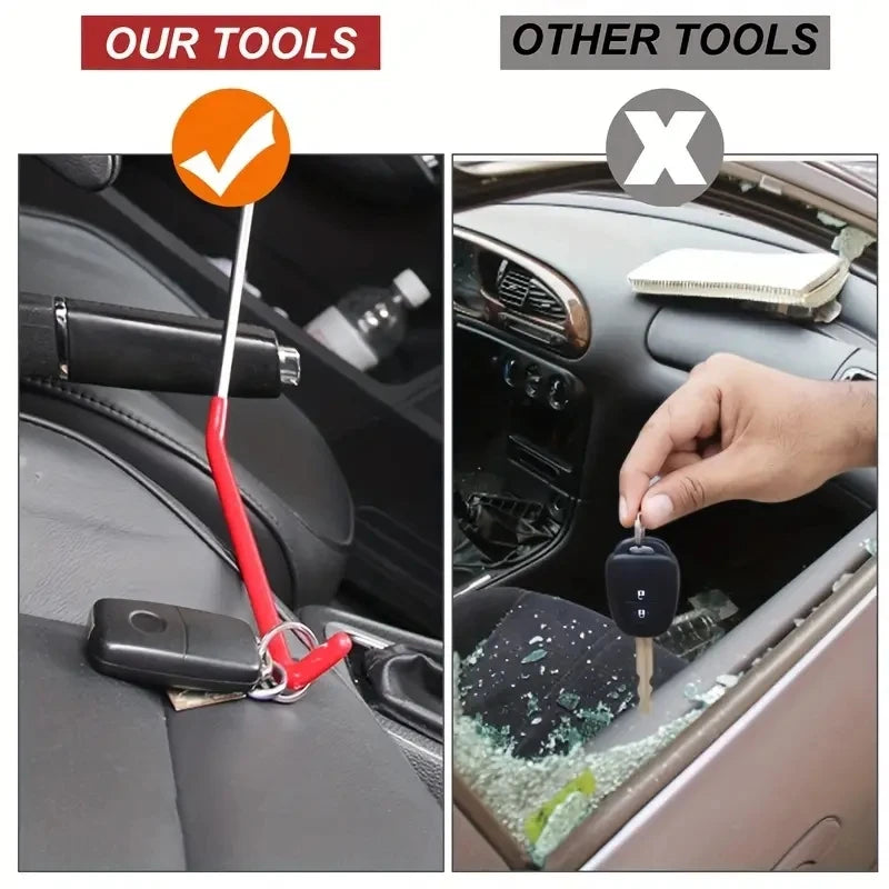 Comparison of the Car Door Trim Removal Kit unlocking tool versus breaking a car window to gain entry