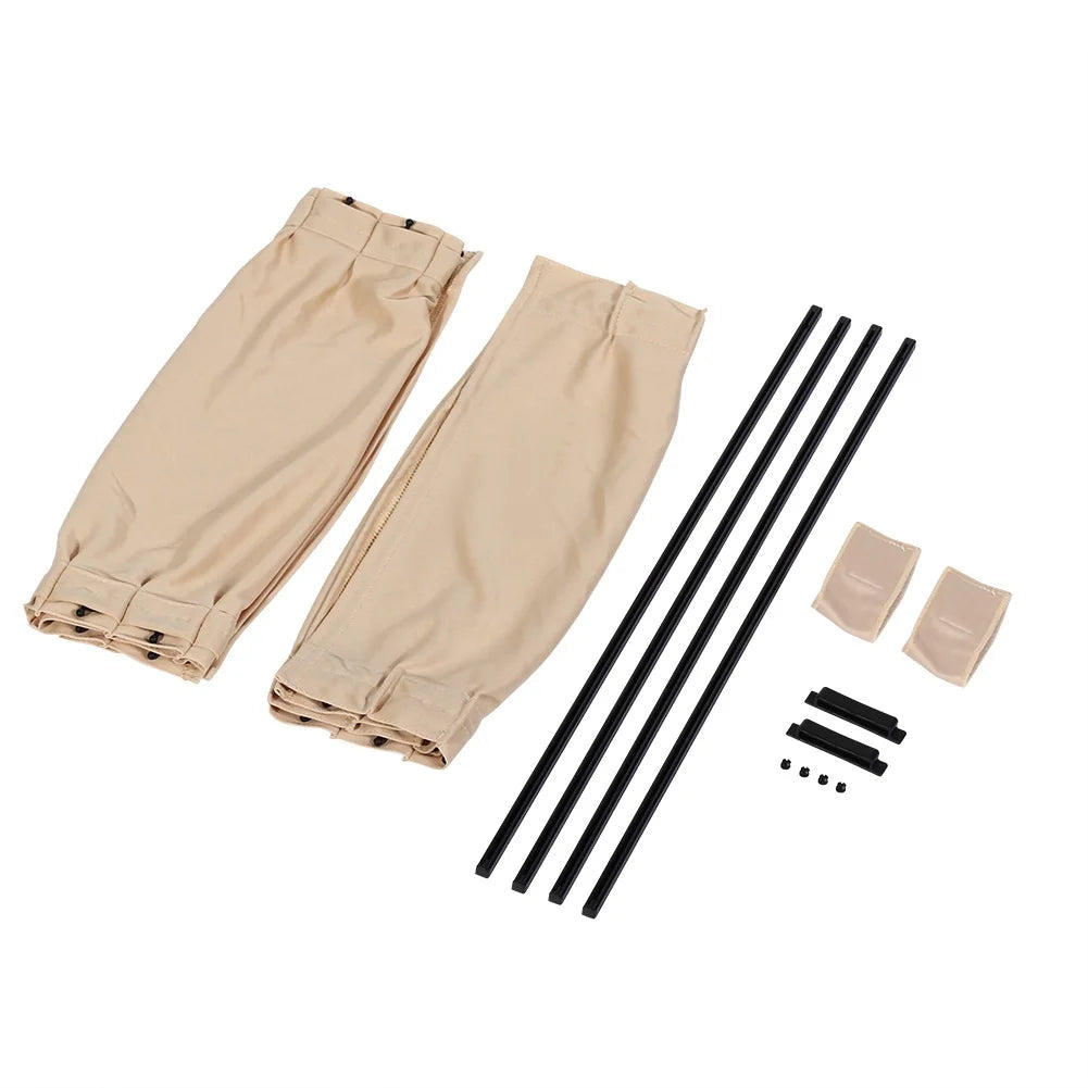 Beige Side Window Privacy Curtains set with two curtain panels, four plastic rails, two tie-back bands and fittings
