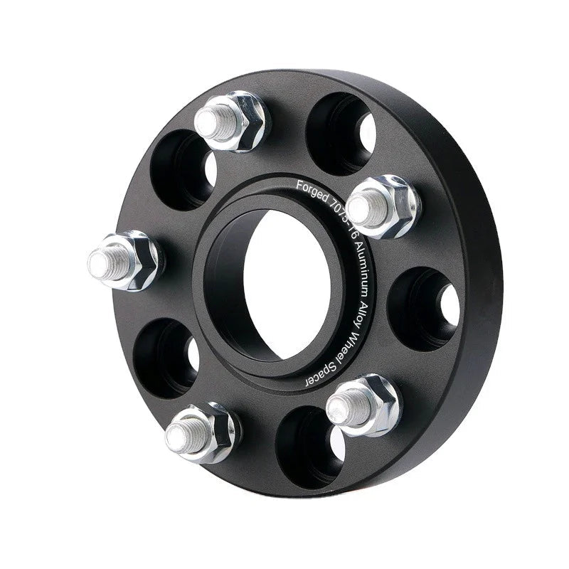 Precision forged aluminium alloy wheel spacer shown at an angle on a white background