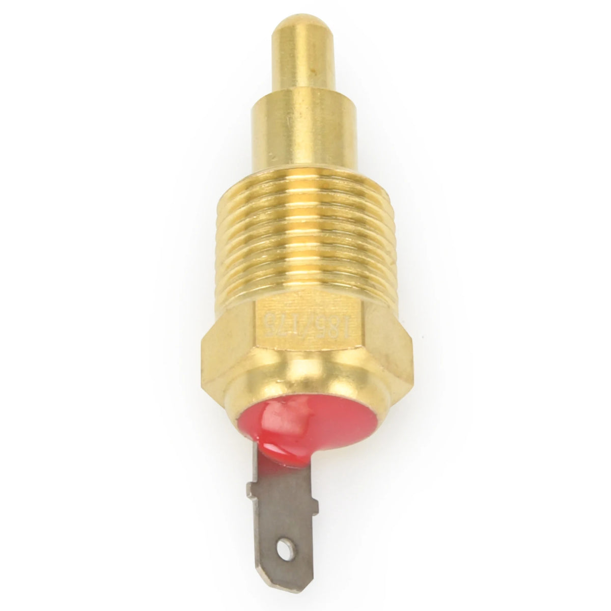 Close-up of the Thermo Fan Relay Kit brass threaded temperature sensor switch with spade terminal