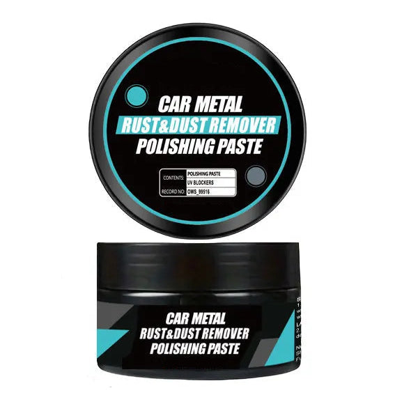 Car Metal Rust and Dust Remover Polishing Paste jar shown open and closed on a white background