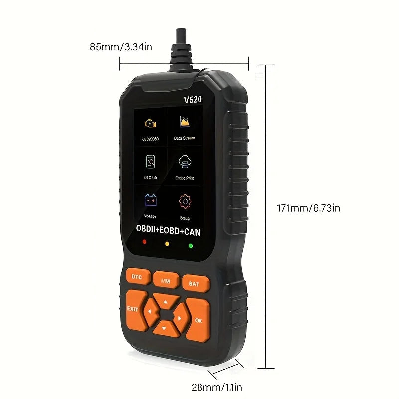 Advanced OBD2 Scanner dimension schematic showing device length and width measurements in millimetres