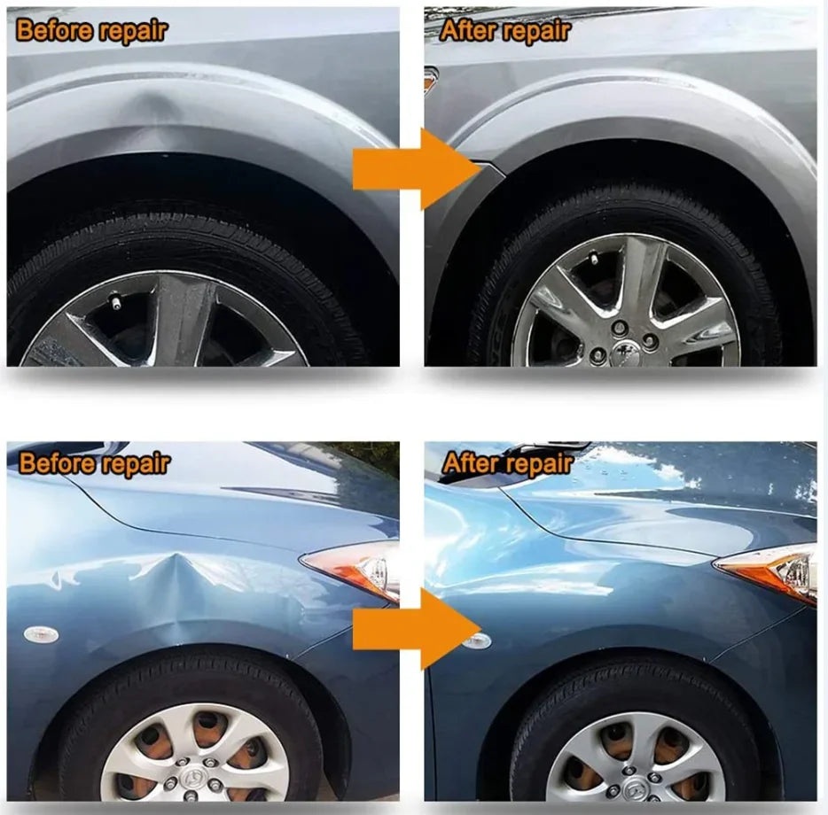 Paintless Dent Repair Before and After Results on Car Fender and Door