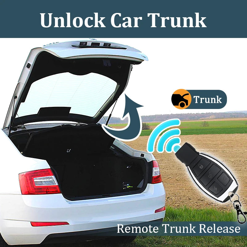 Remote Central Locking Kit remote trunk release feature shown unlocking a car boot