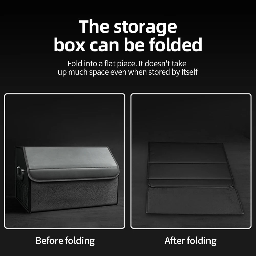 Suede Leather Boot Organiser shown before and after folding flat for compact storage