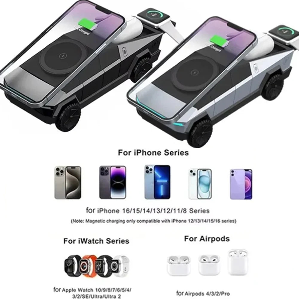 Magnetic Wireless Car Charger device compatibility chart for iPhone, Apple Watch and AirPods series
