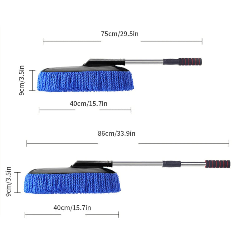 Size diagram of the Telescopic Car Wax Mop Kit showing 75cm and 86cm extended lengths with a 40cm wide mop head